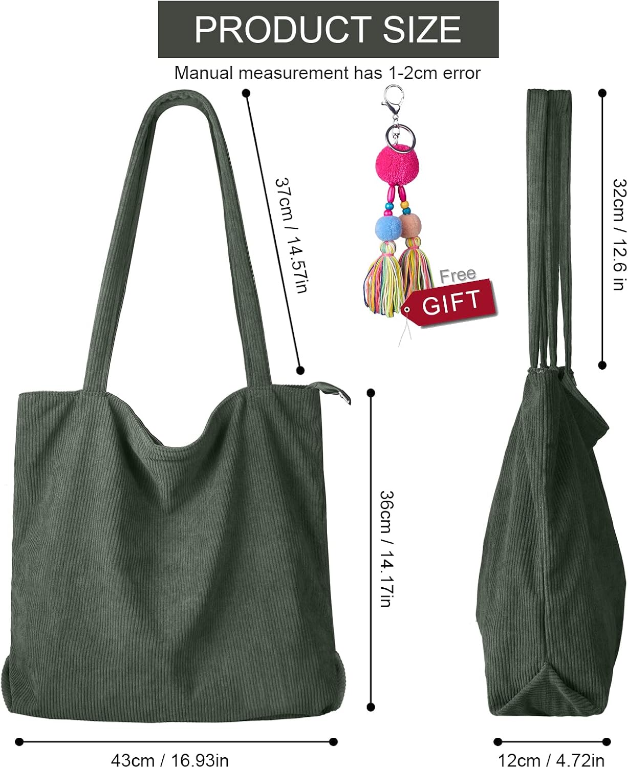 Thumbnail 6 de FITDON Corduroy Tote Bag 43x36x12cm