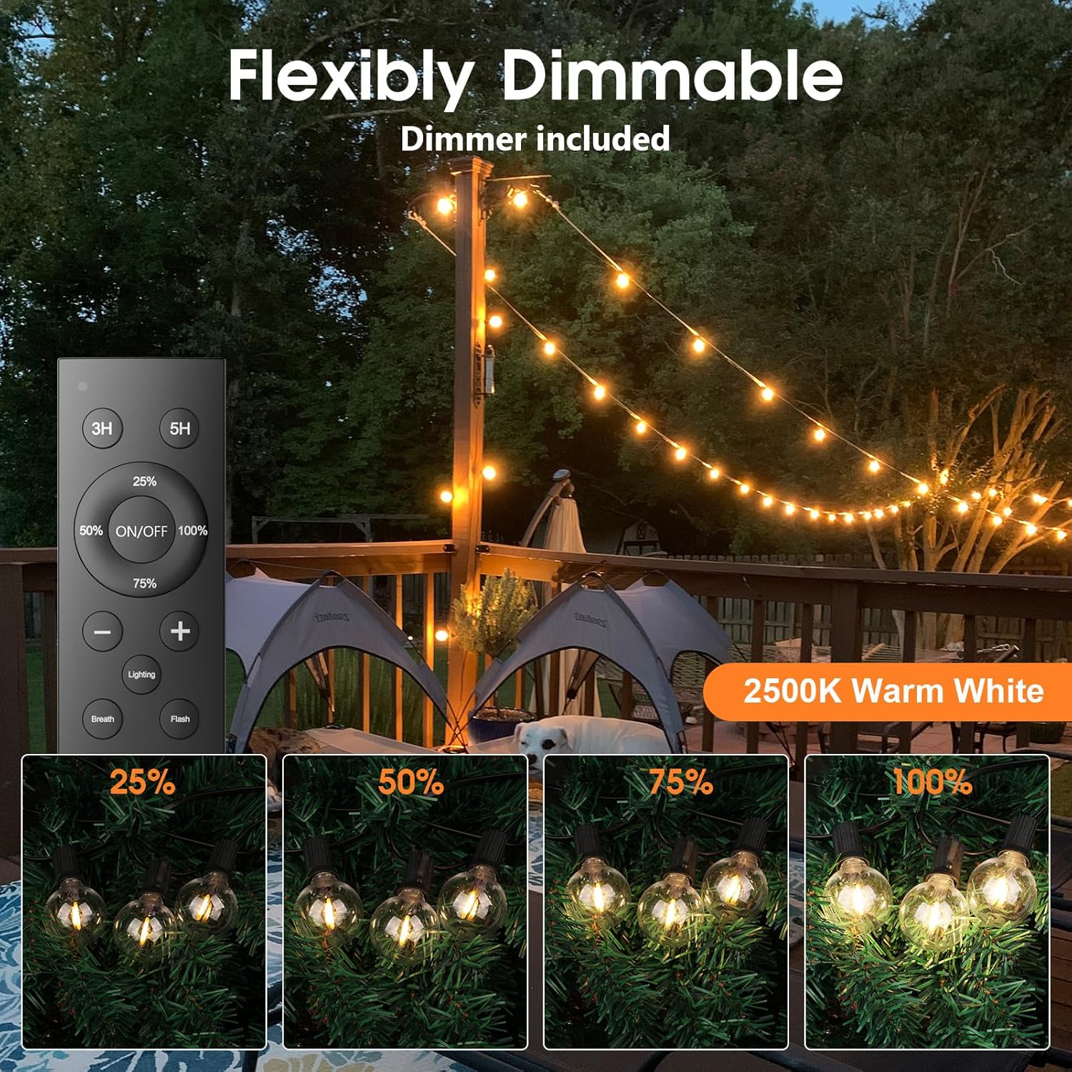 Thumbnail 1 de Toipwen Catena Luminosa Esterno Dimmerabile 30 m con Telecomando – 50+2 lampadine, IP45