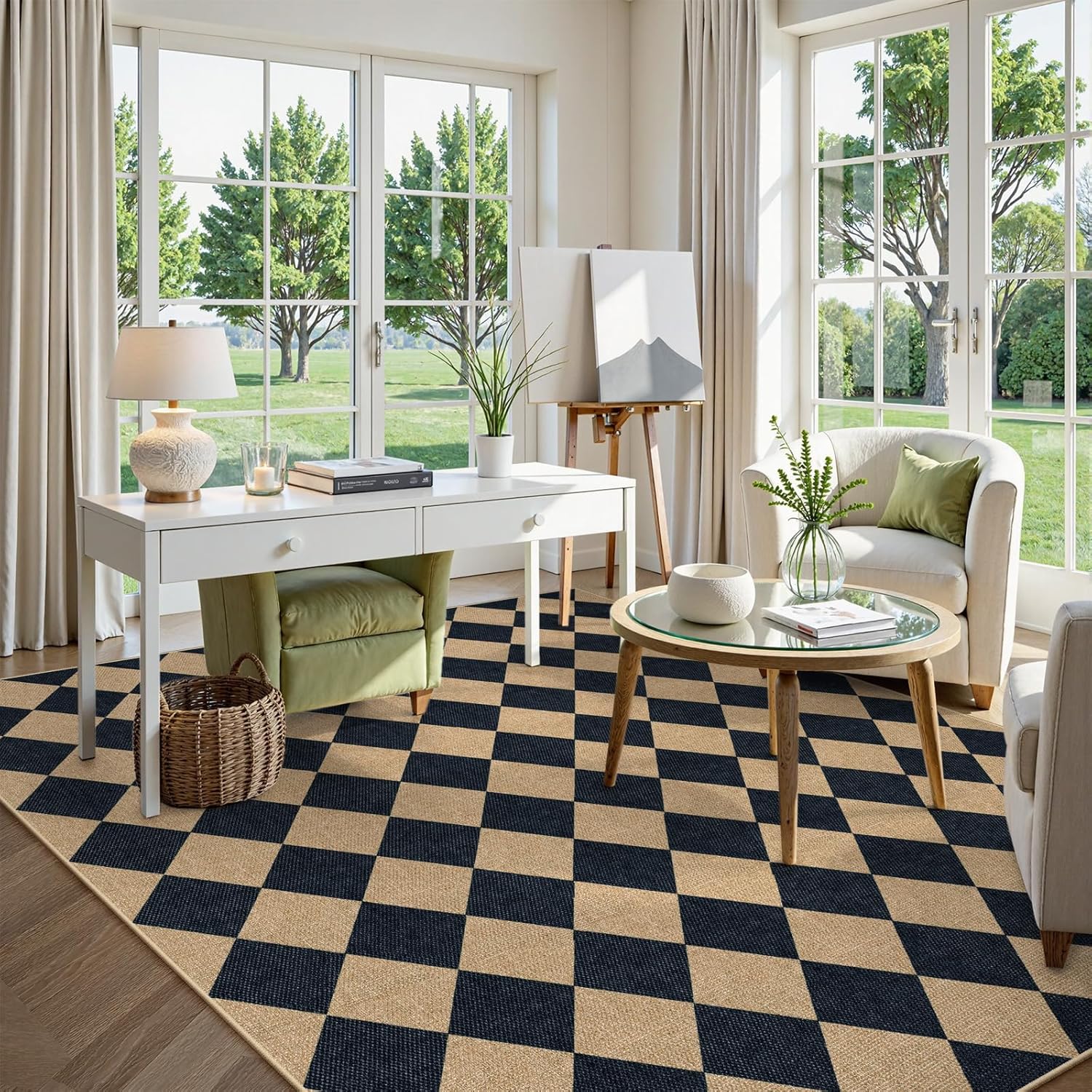 Thumbnail 5 de Lahome Colette Checkered Easy Jute Area Rug 8x10 (Black/Charcoal) for Indoor Outdoor Spaces