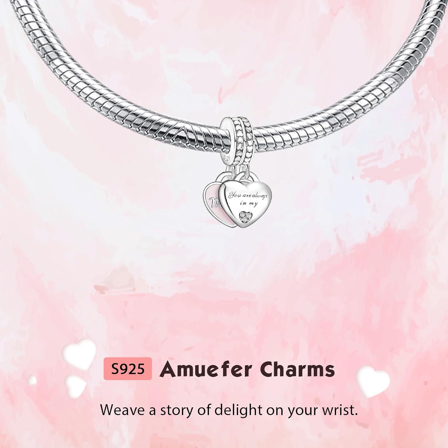 Thumbnail 2 de Amuefer 925 Argento Charms Braccialetto Collana Braccialetto Pendente Perle – Compatibile con Stili Europei e Zirconi 5A