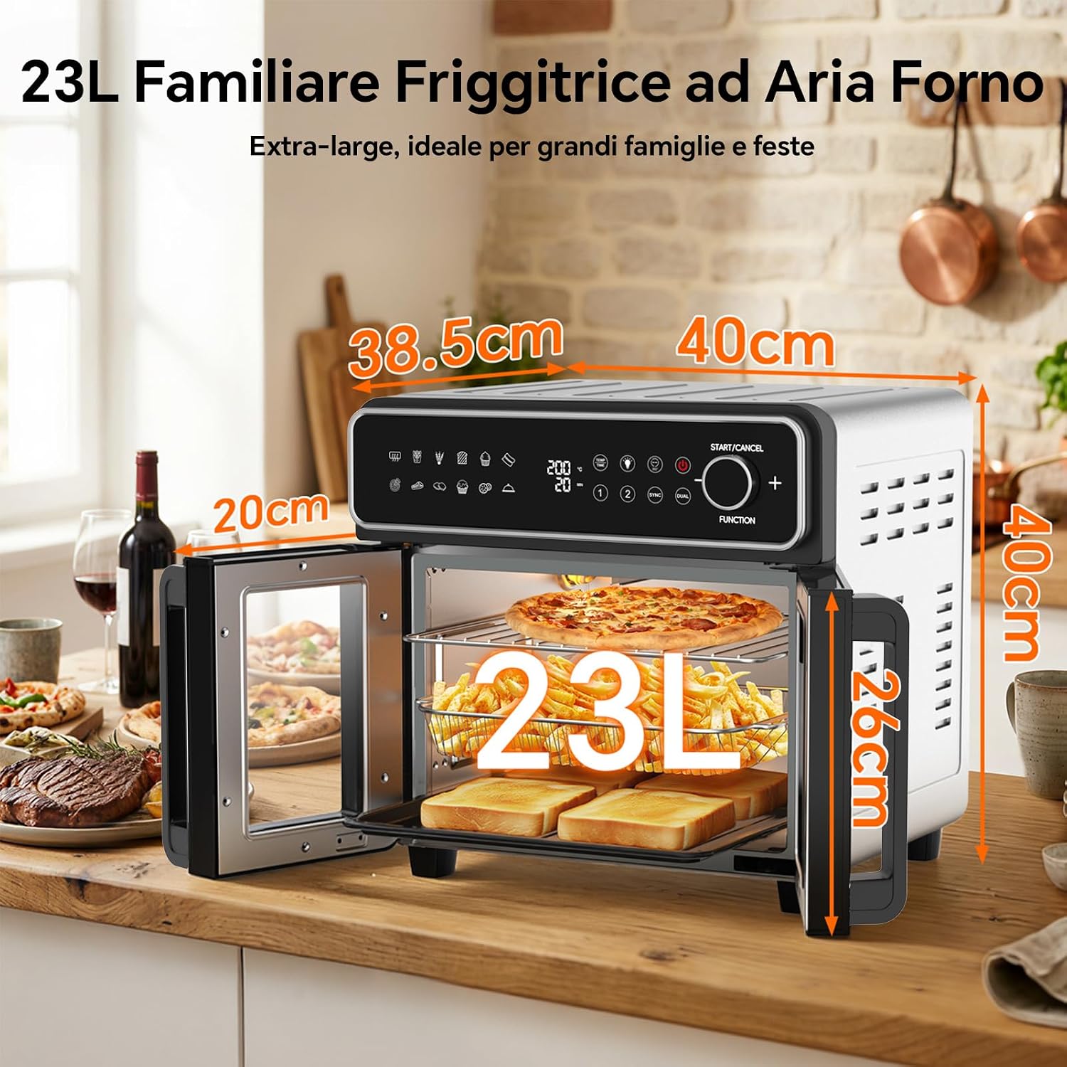Detalle 2 de Friggitrice ad Aria 23L XXL con Porte alla Francese e Sync Finish – 2600W, 15 programmi, kit accessori
