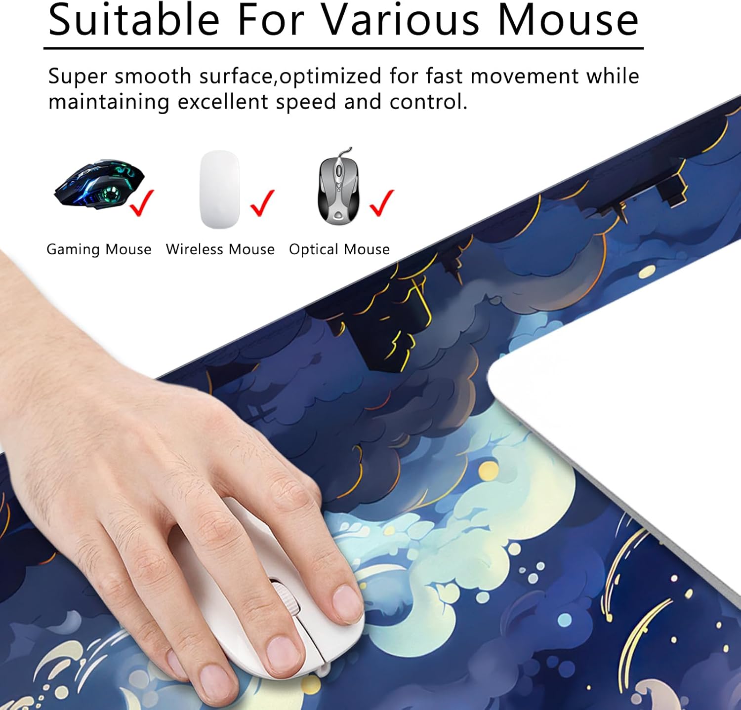 Thumbnail 1 de WYDUCVI Blue Large Gaming Mouse Mat (Clouds-05) – 31.5 x 11.8 x 0.12 inch