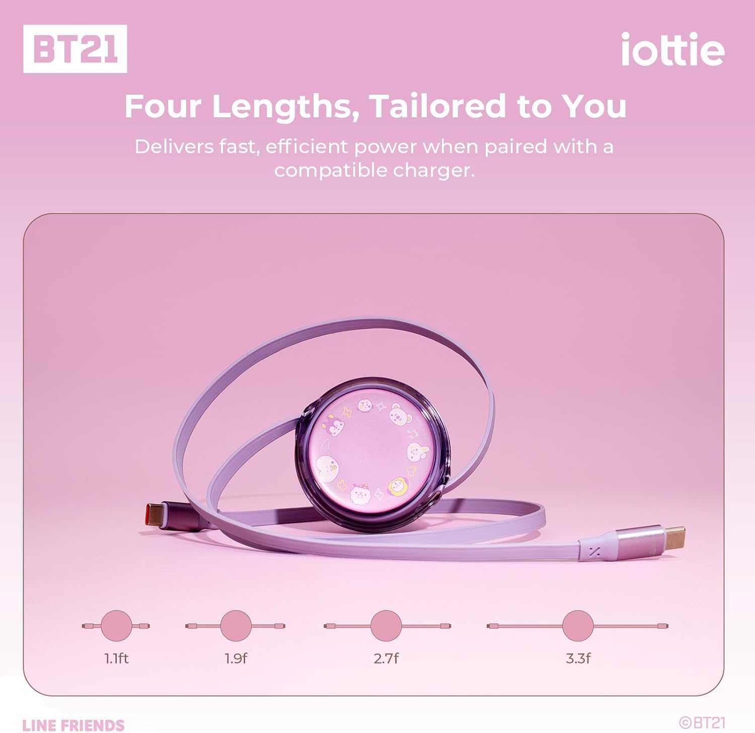 Detalle 2 de iOttie BT21 Retractable 100W USB-C Cable – 3-Length, Transparent Purple
