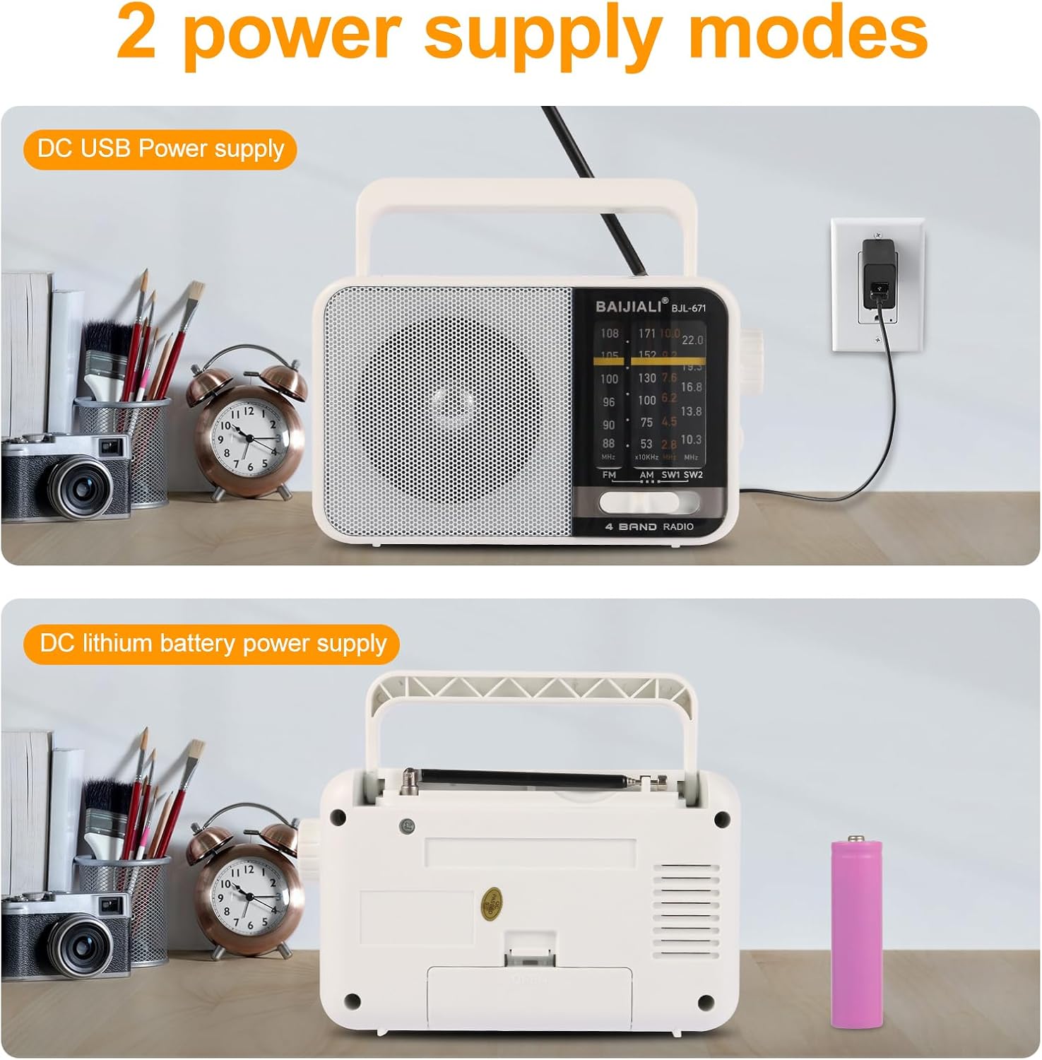 Thumbnail 3 de BAIJIALI BJL-671 AM/FM/SW Portable Radio with USB-C Charging and 5W Speaker