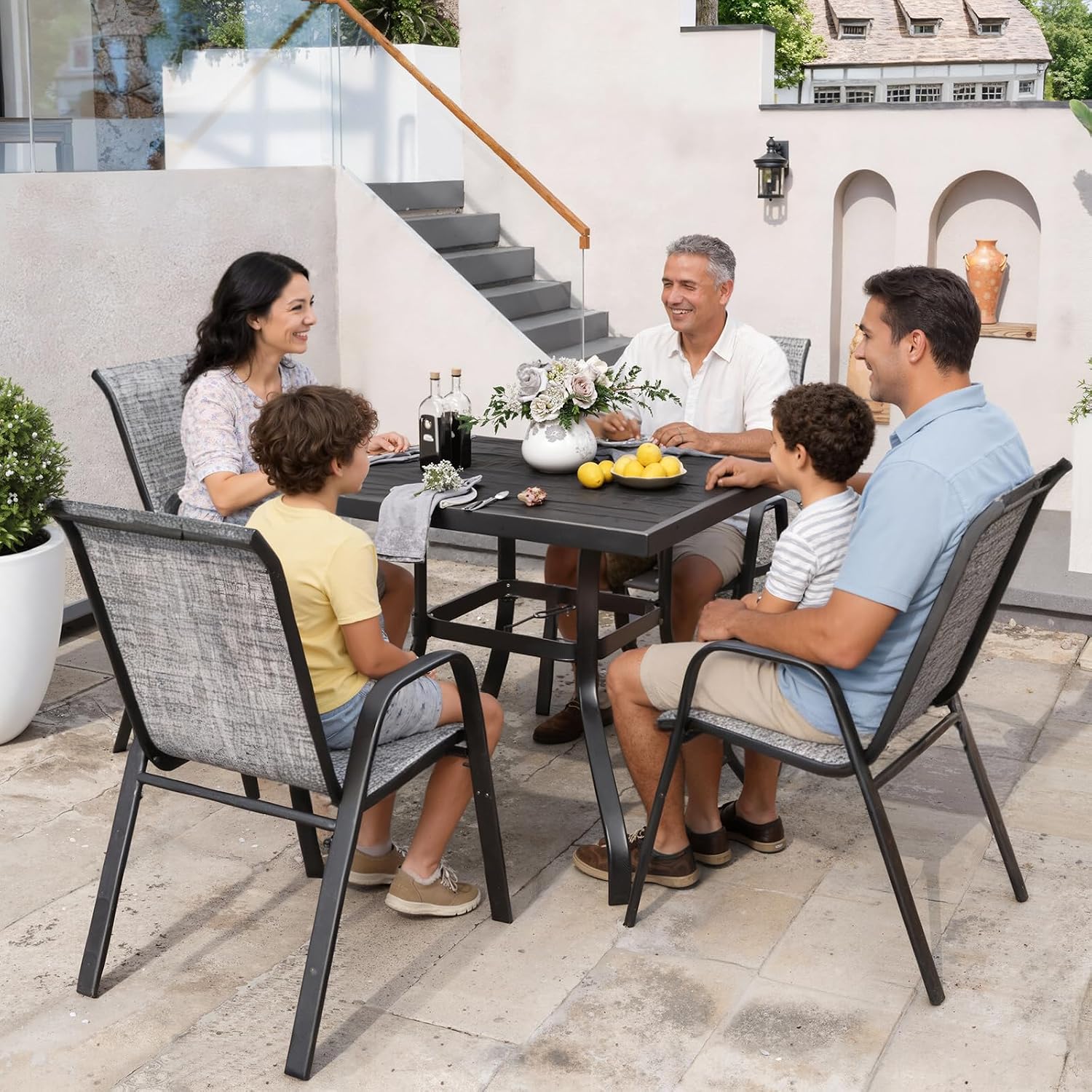 Detalle de Vimstora Stacking Chair Set of 4, Textilene Patio Dining Chairs