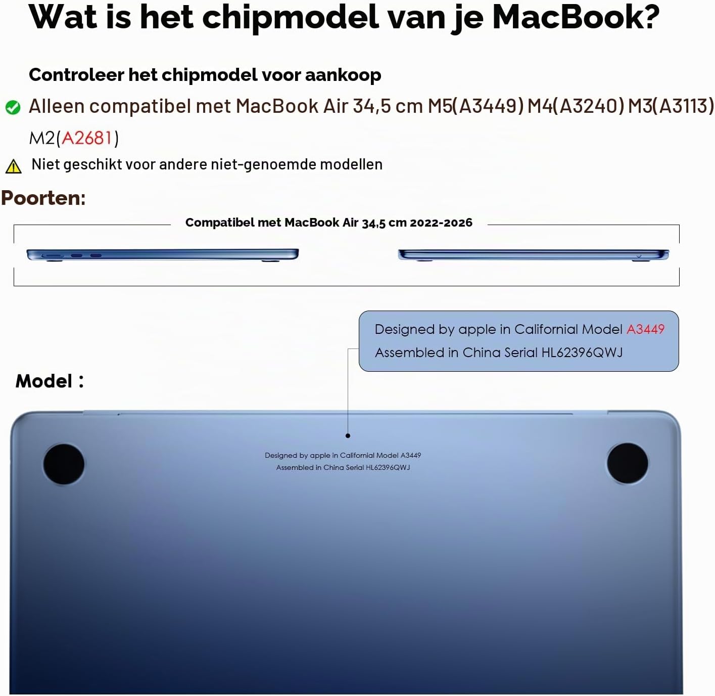 Detalle de eleger harde hoes voor MacBook Air 13,6 inch, middernacht transparant