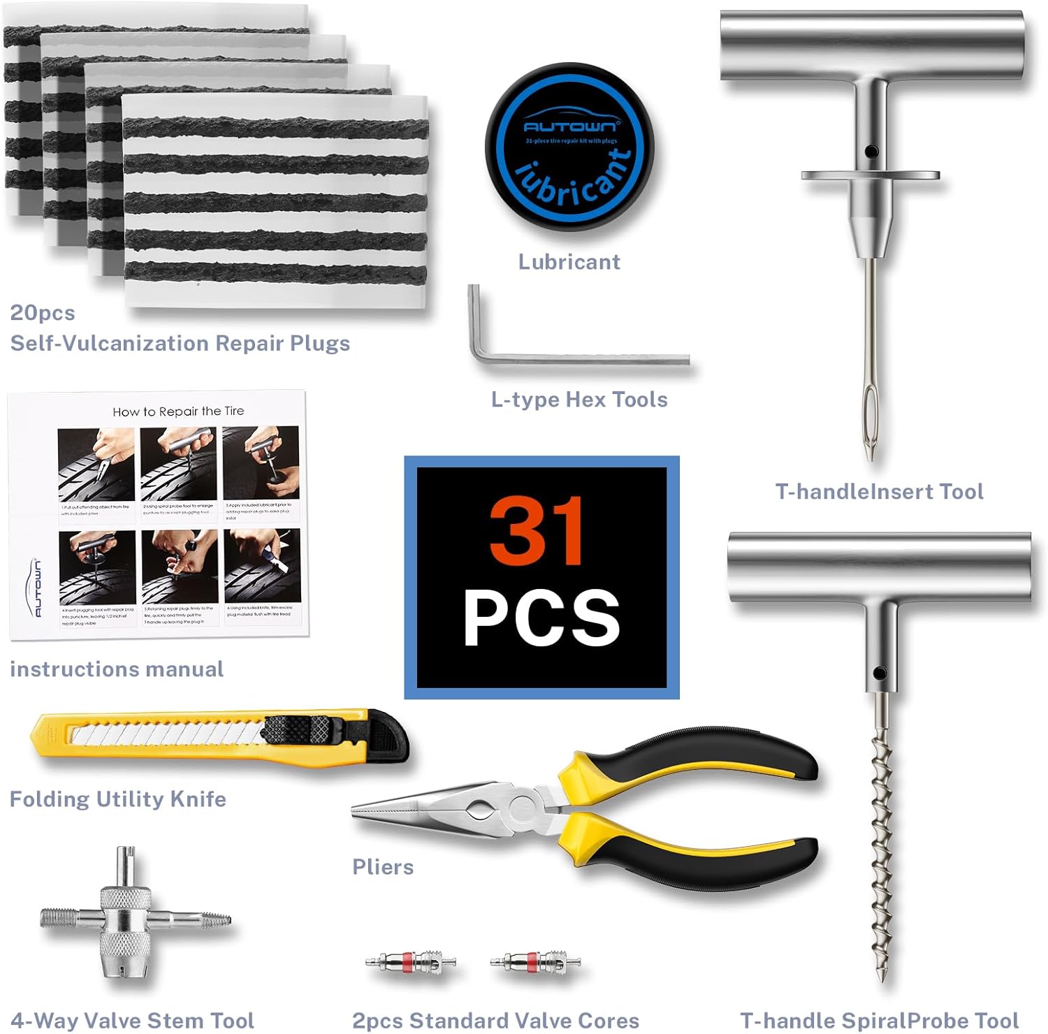 Detalle 2 de AUTOWN Flat Tire Repair Kit 31 pcs