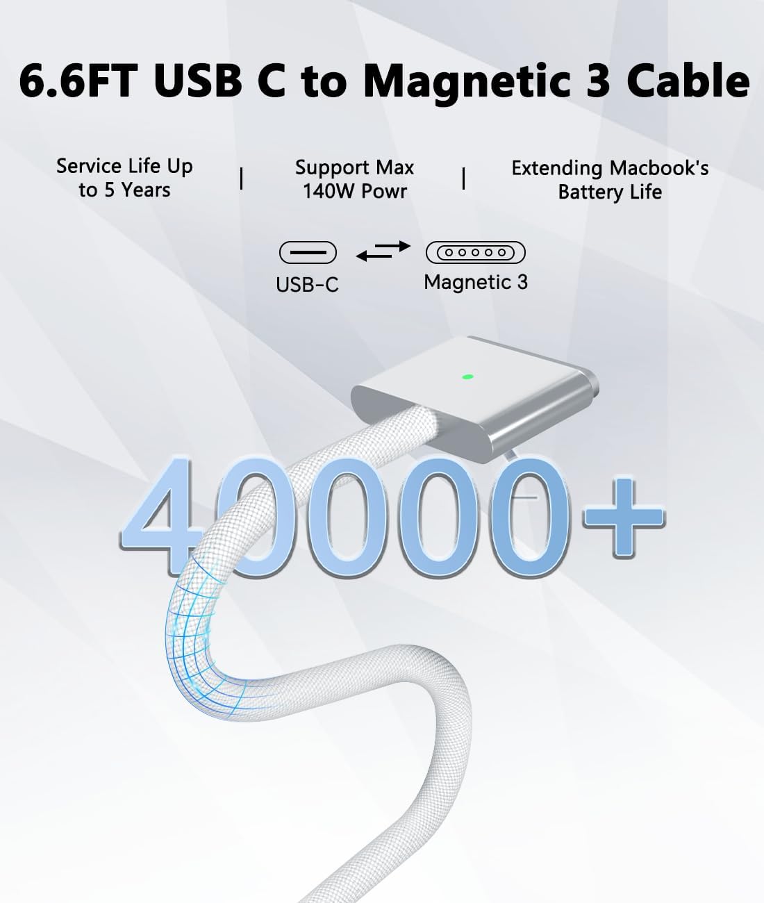Thumbnail 4 de 140W USB-C to MagSafe 3 Charger (Magnetic 3) for MacBook Air & Pro – 6.6FT