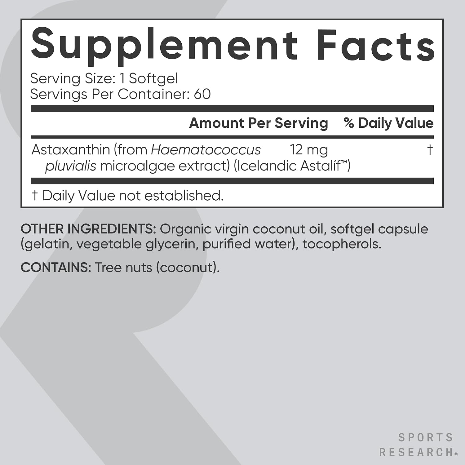 Detalle 1 de Sports Research FG221 Icelandic Astaxanthin 12 mg Softgels with Coconut Oil