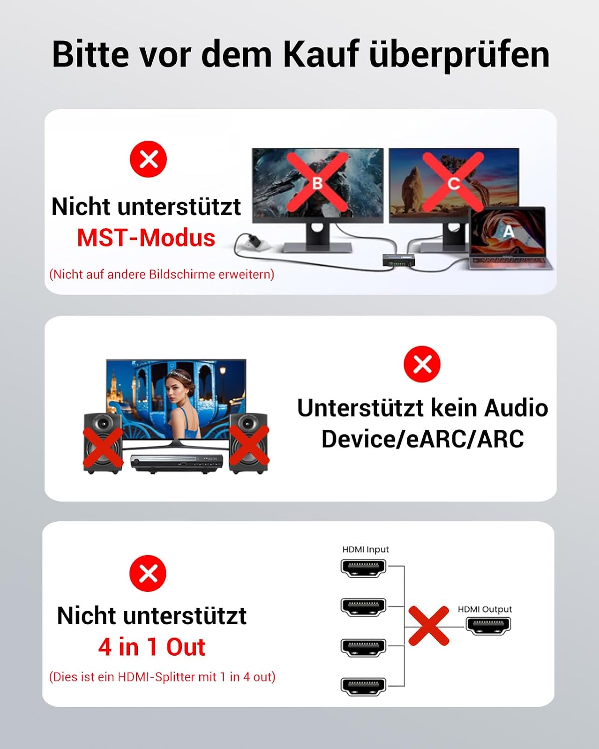 Detalle de 4K HDMI Splitter 1×4 (1 In 4 Out) mit EDID, HDCP, HDR, 3D – Duplikator für PC, Laptop, TV & Projektor