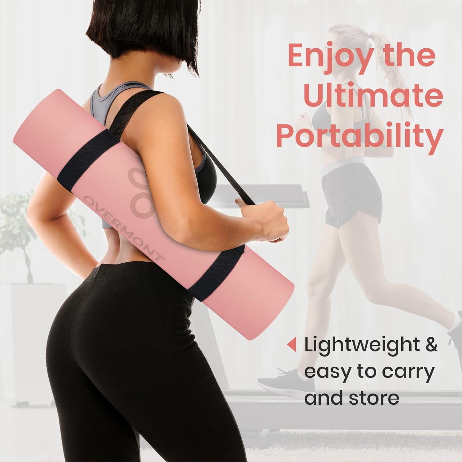 Detalle 2 de OVERMONT Yogamat Pink TPE Yoga Mat, 8 mm, Dual-Sided Grip, 72 x 24 in