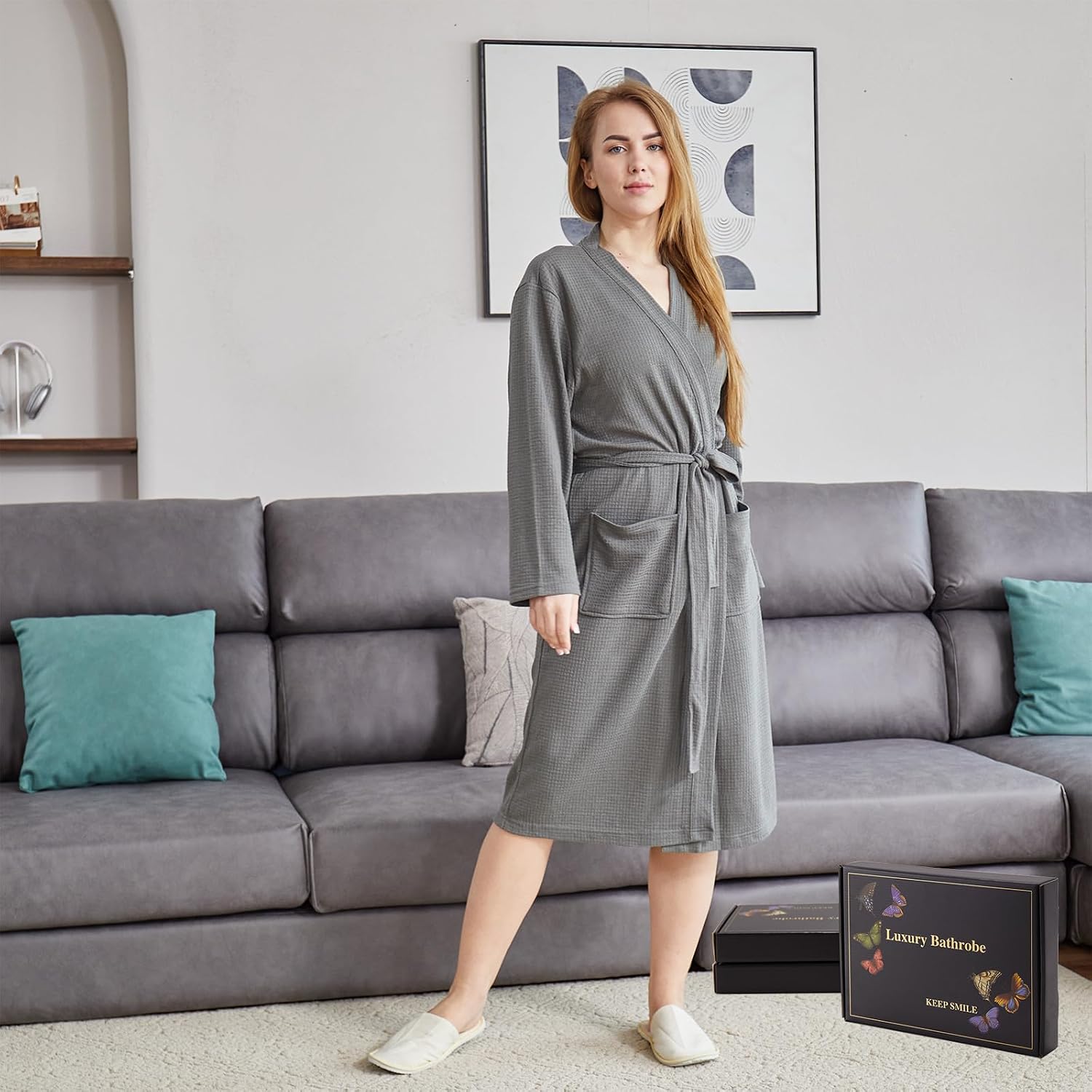 Detalle 2 de Dowesrobe Women's Cotton Waffle Bathrobe