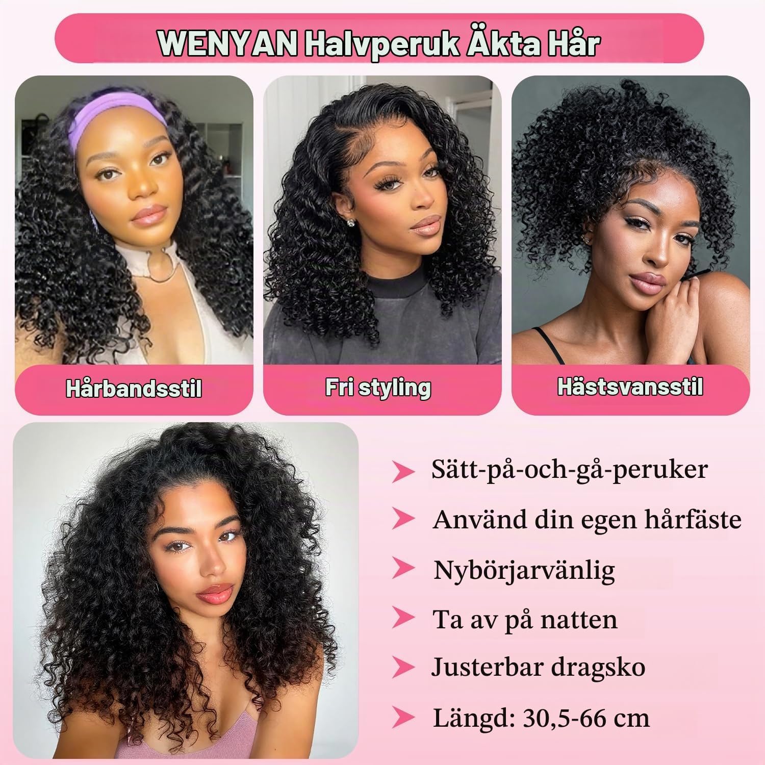 Detalle 2 de WENYAN Deep Wave halvperuk i människohår, 12 tum, 180 % täthet
