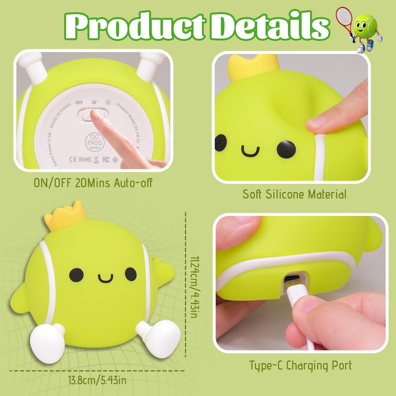 Detalle 2 de YuanDian Soft Glow Silicone Tennis Ball Night Light