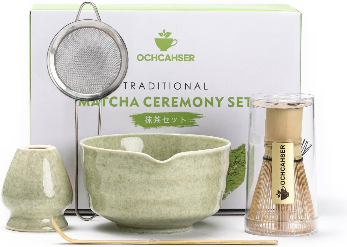 Detalle de Ochcahser Matcha Set with 17 oz Green Ceramic Bowl, Spout and Bamboo Tools