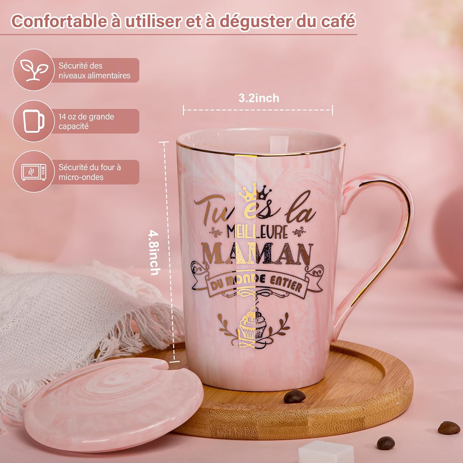 Thumbnail 1 de Doublewhale Cadeau Fête des Mères – Tasse à Café en céramique marbrée 400 ml avec boîte cadeau