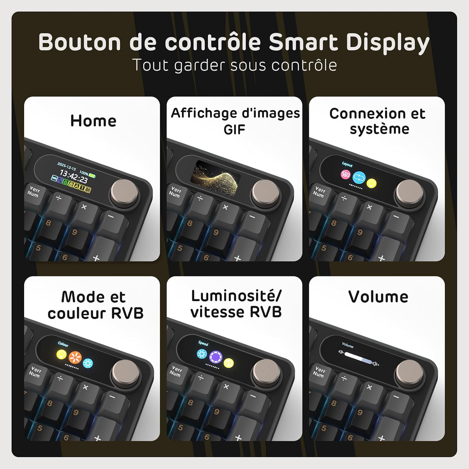 Detalle de RK ROYAL KLUDGE S98FR Clavier Mécanique sans Fil AZERTY avec Écran Smart