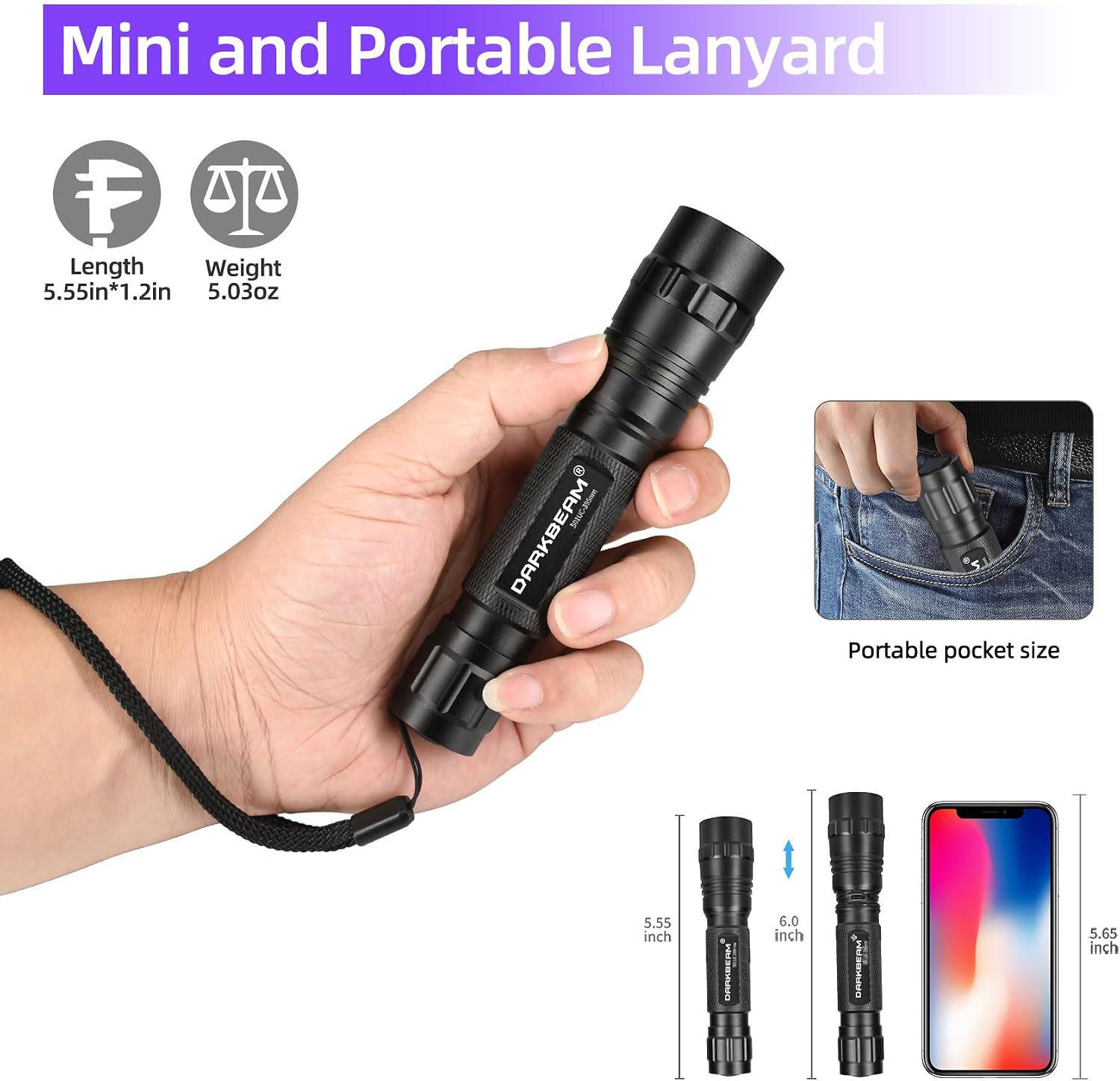Thumbnail 4 de DARKBEAM UV Flashlight 395 nm – Compact 10W Blacklight with USB-C Rechargeable Power