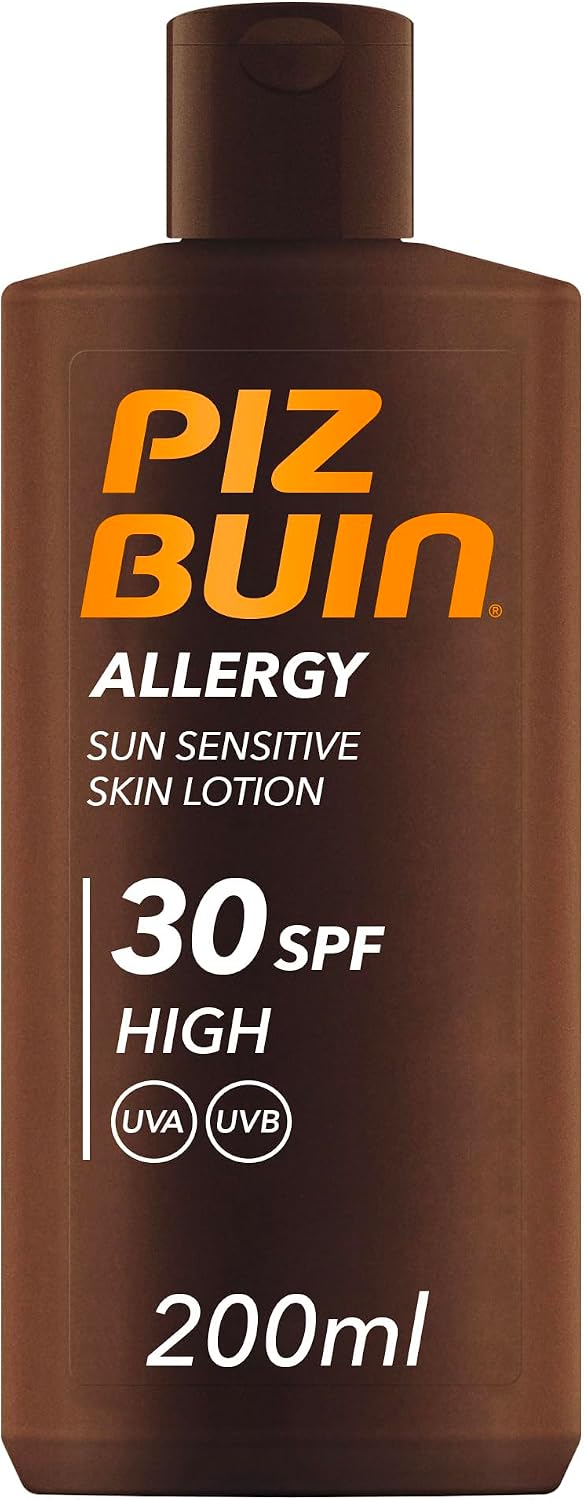 Detalle de PIZ BUIN Allergy Latte Solare SPF 30 per pelli delicate – crema solare resistente all'acqua, 200 ml