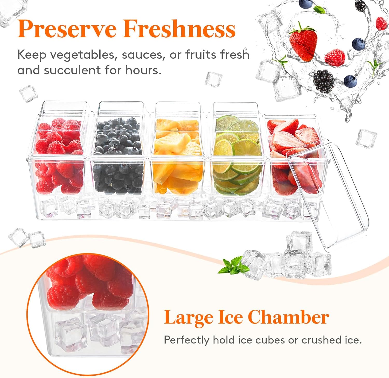 Detalle de Lifewit Ice Chilled Condiment Caddy with 5x20 oz Containers