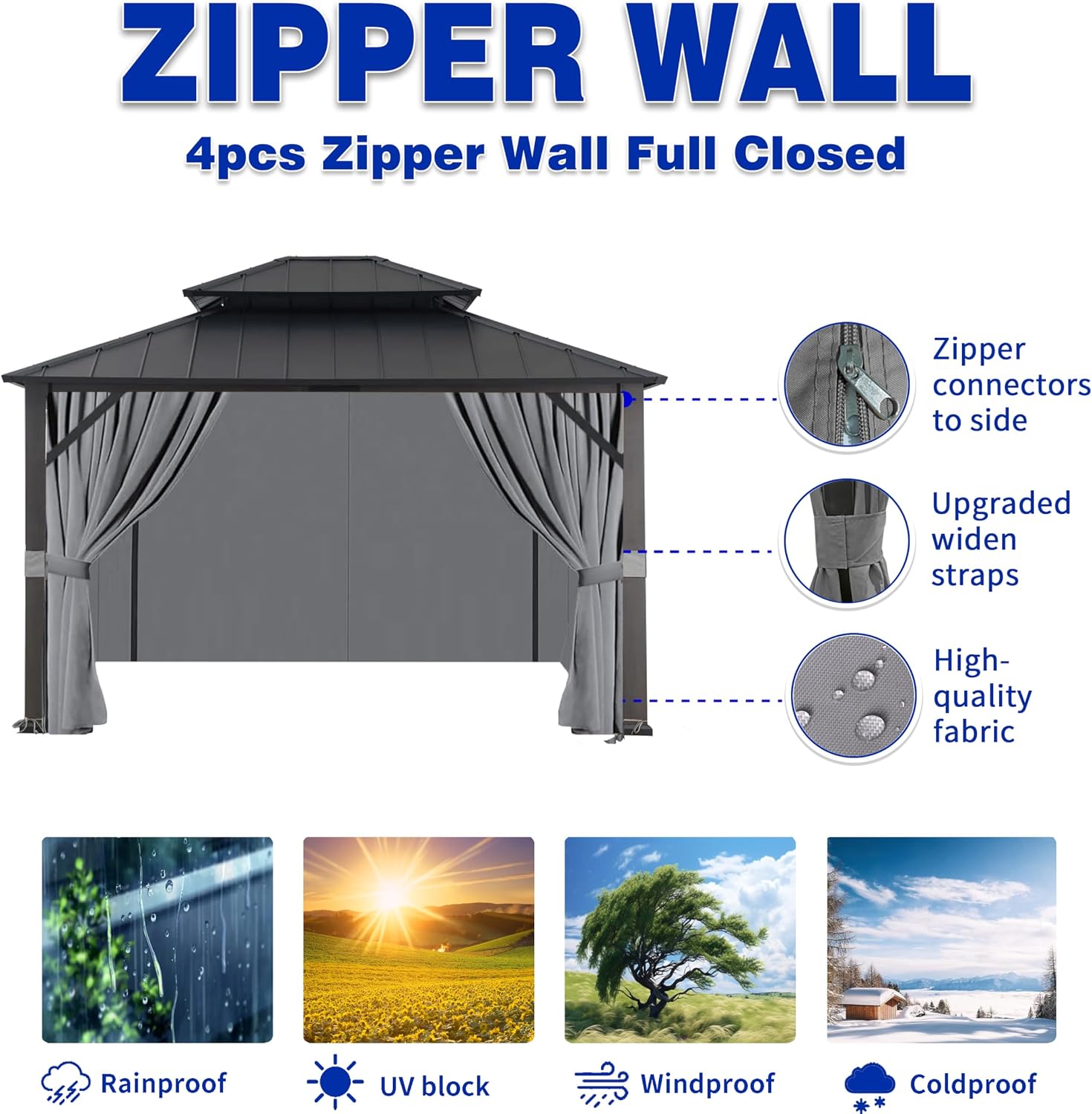 Detalle de SCOCANOPY Brown 10' x 12' Gazebo Privacy Curtain Set with Zippered Sides
