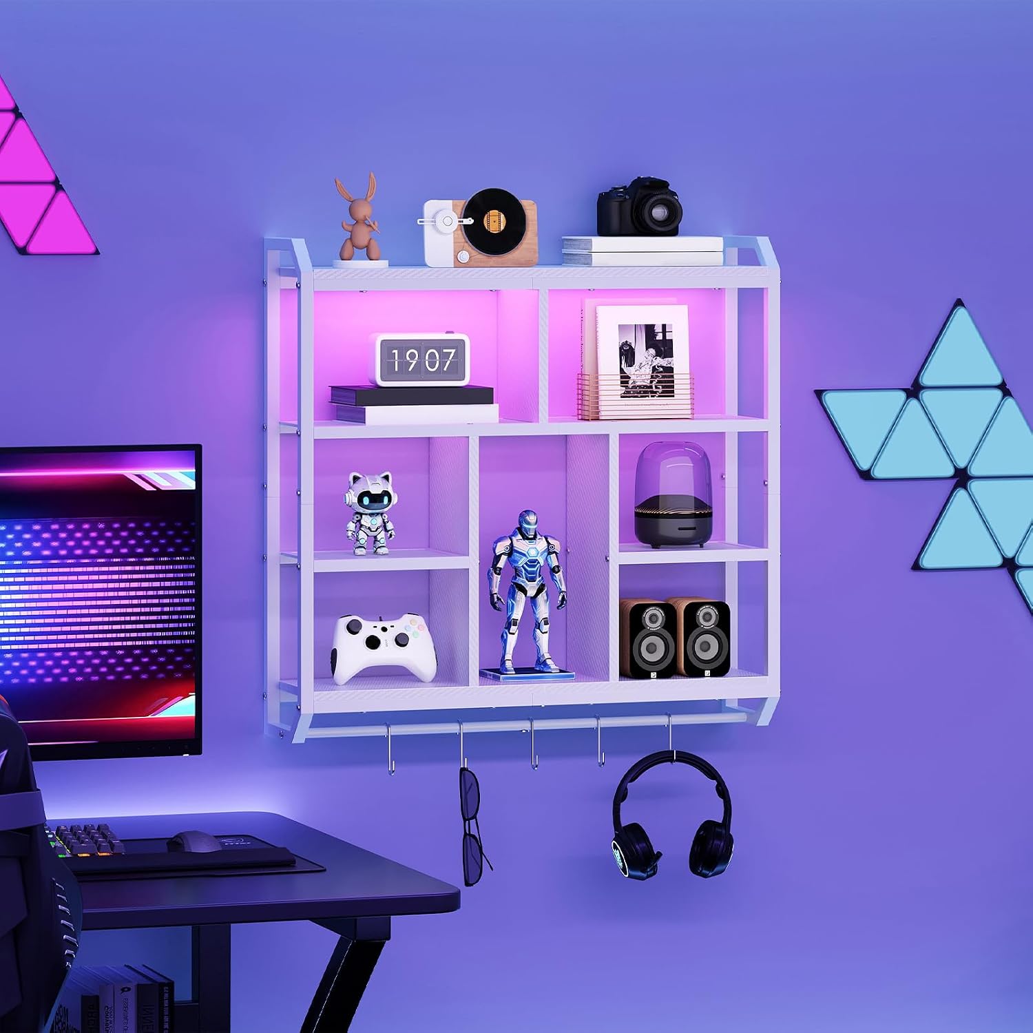 Detalle 2 de HOOBRO LED Gaming Wall Shelf 4-Tier