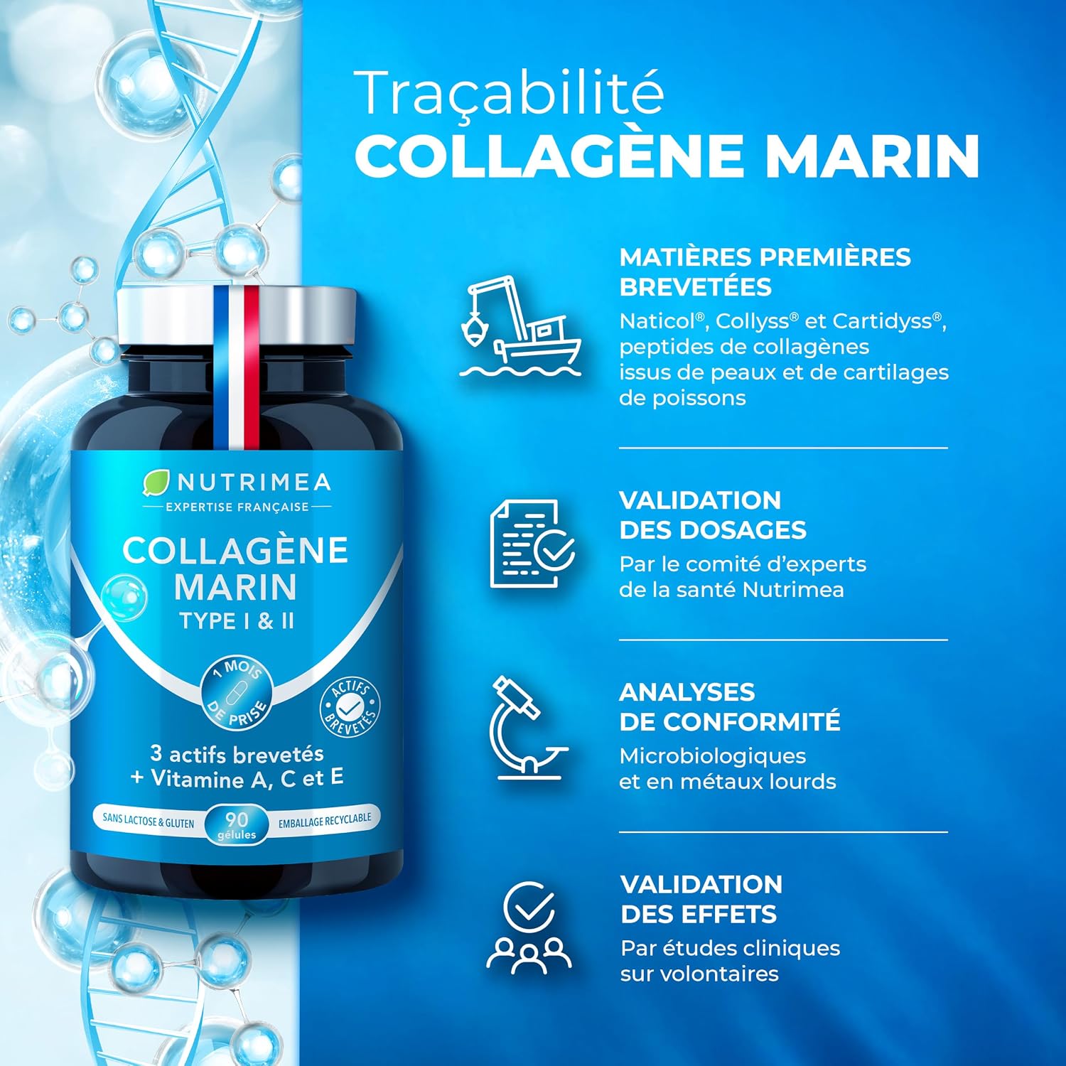 Detalle de Nutrimea CollagĂšne marin type 1 900 mg pour peau et articulations đ