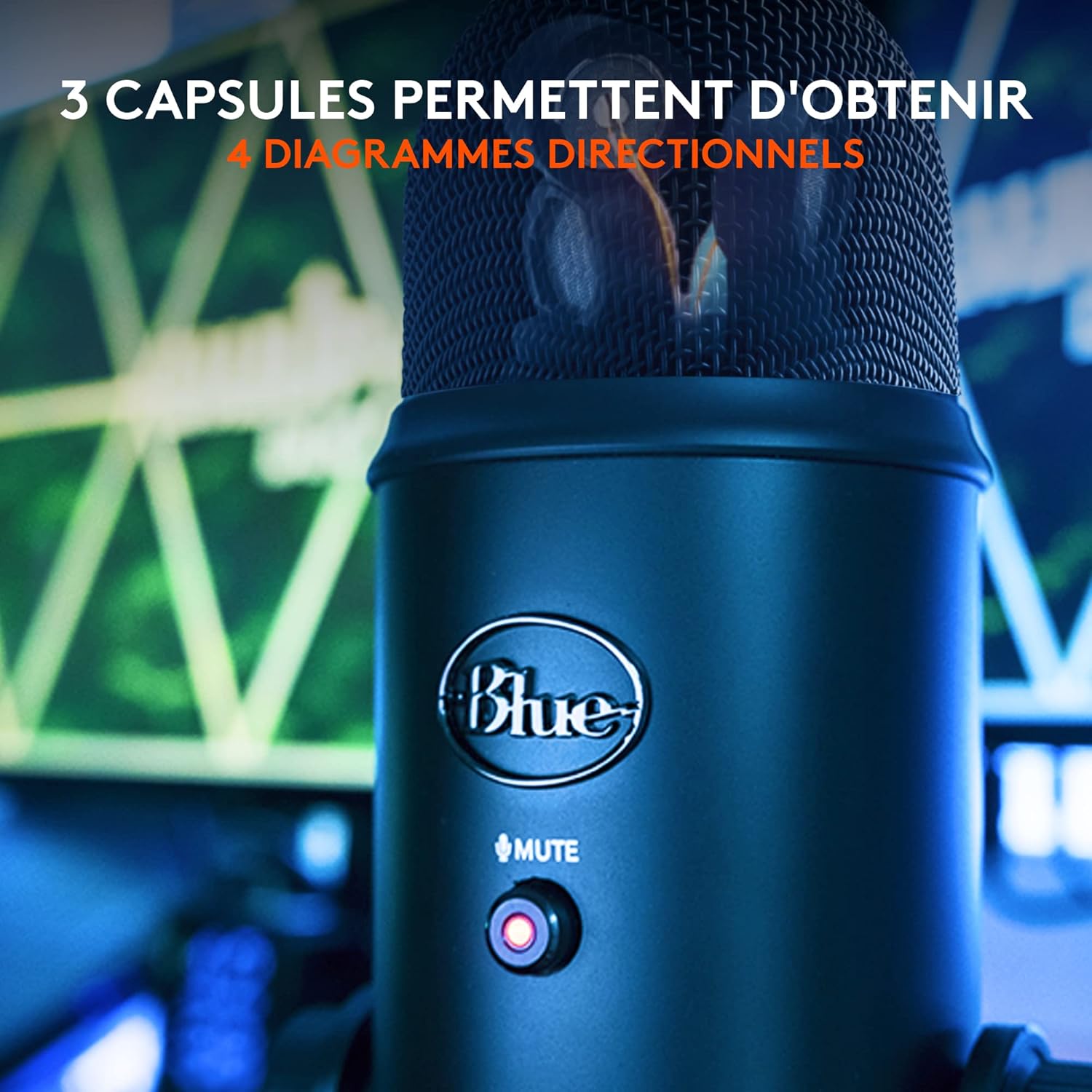 Detalle de Logitech for Creators Blue Yeti — micro USB pour enregistrement, streaming et podcast sur PC & Mac (noir)