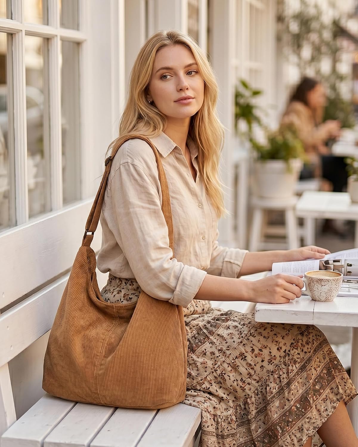 Thumbnail 1 de Makukke corduroy schoudertas voor dames, 38 x 20 x 27 cm