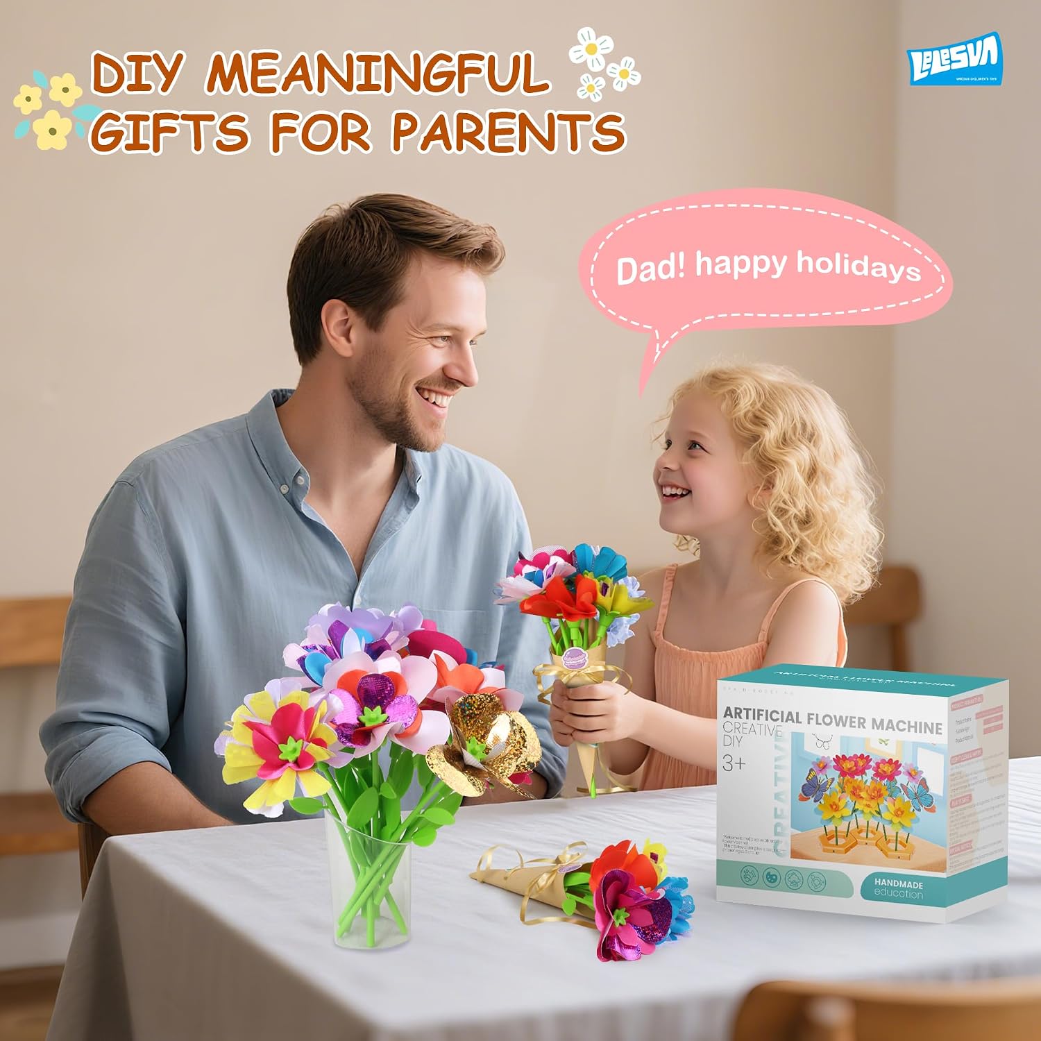 Detalle de LELESUN Kit fai da te con bouquet di fiori di stoffa e pressa per fiori per bambini (4–12 anni)