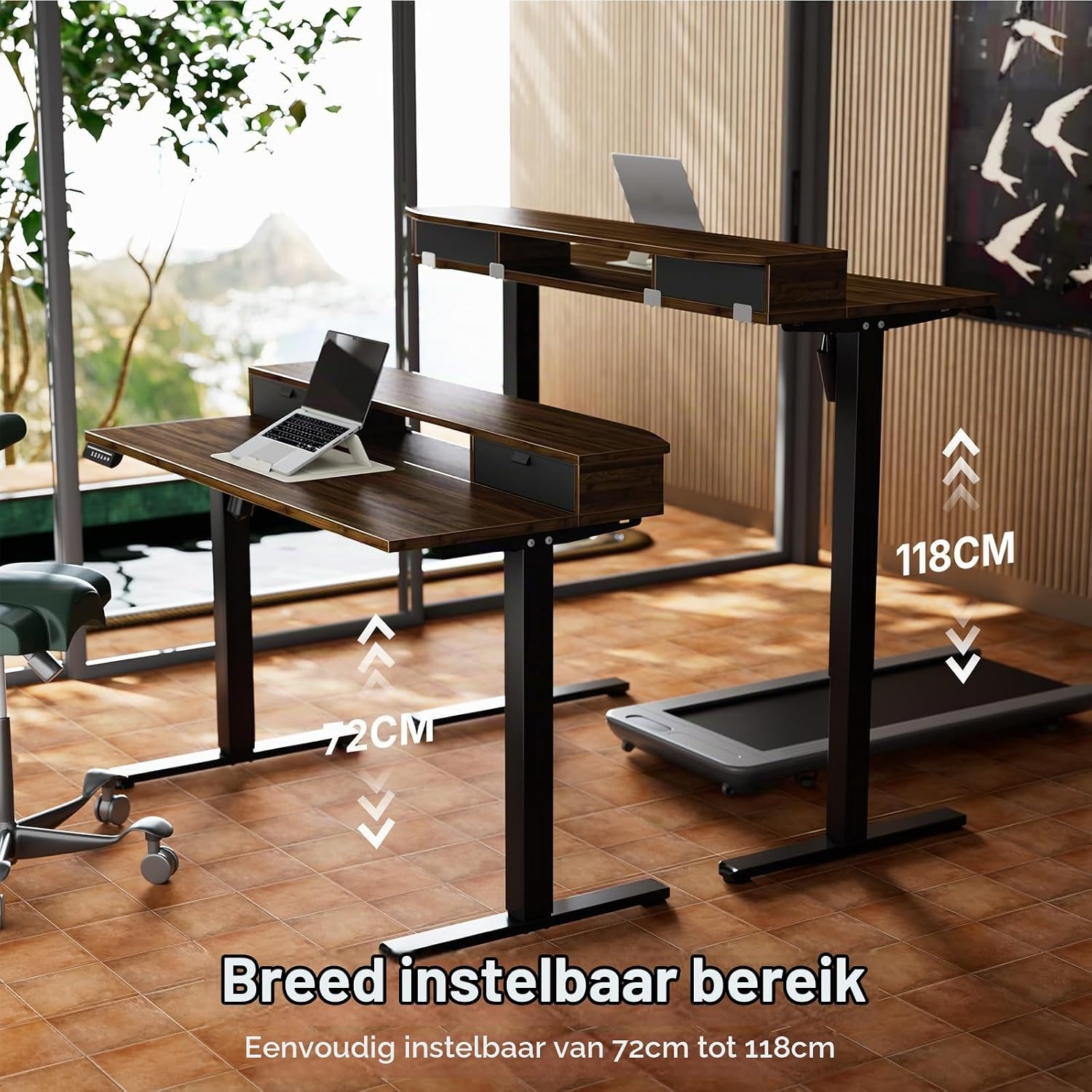 Detalle 2 de HUANUO HNESD247W-100B-EU elektrisch verstelbaar bureau 100 x 60 cm met laden