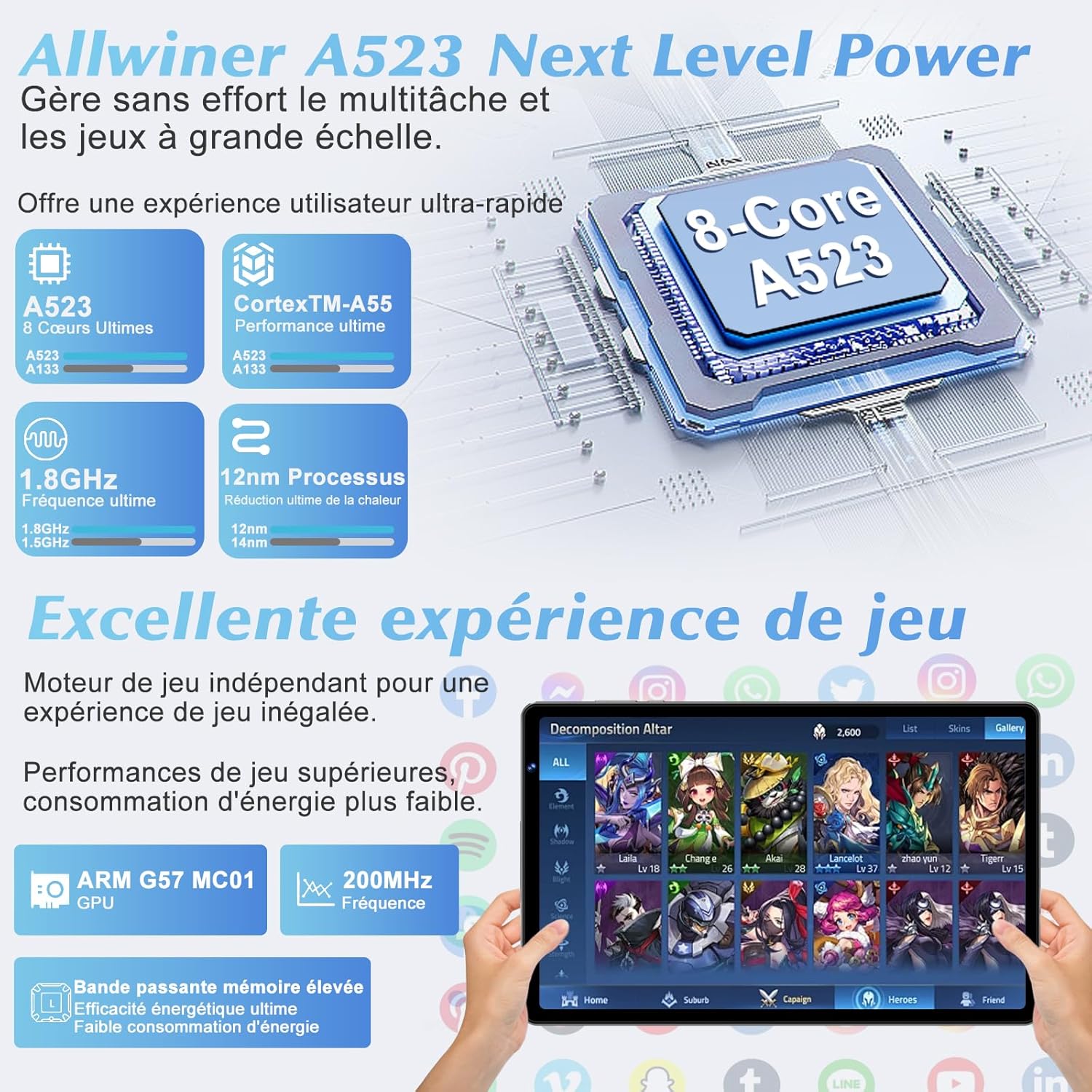 Detalle de Tablette Android 10 pouces K13: 20 Go RAM + 128 Go ROM, extensible jusqu’à 1 To, Wi‑Fi 6, Widevine L1, étui inclus