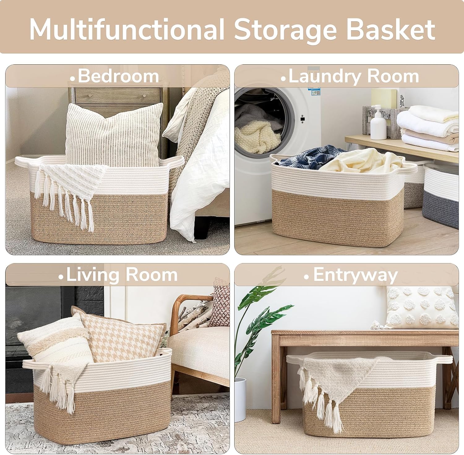 Thumbnail 3 de Goodpick rope21-Lsquare mixbrownGoodpick Woven Blanket Basket, 75L Cotton Rope