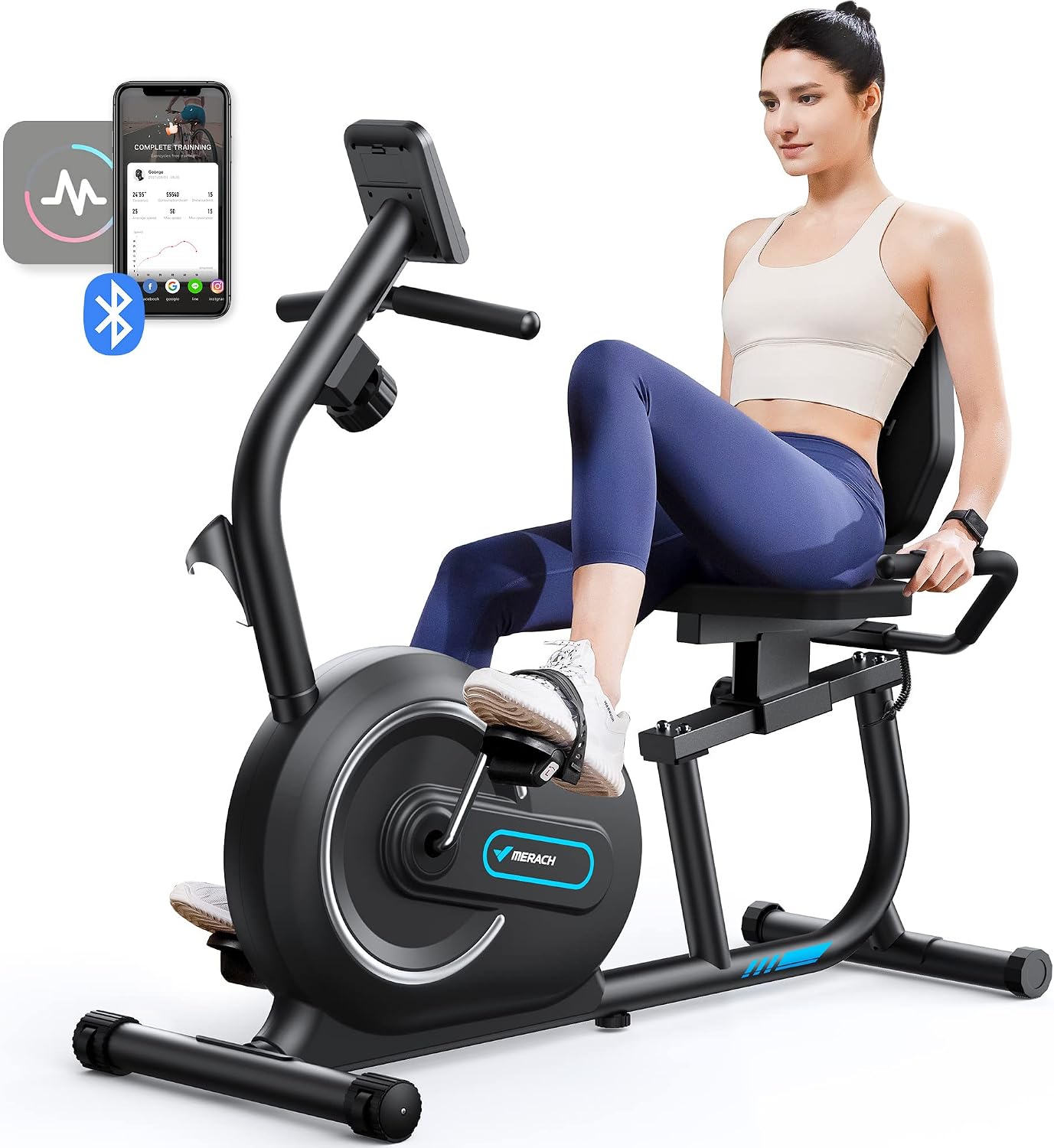 MERACH Cyclette da seduta recumbent 8 livelli, capacità 136 kg