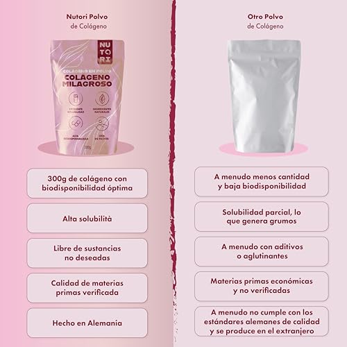 Detalle de NUTORI Kollagen Pulver 300 g (2 piezas) — péptidos hidrolizados con biodisponibilidad óptima, criados en pastos y fabricado en Alemania