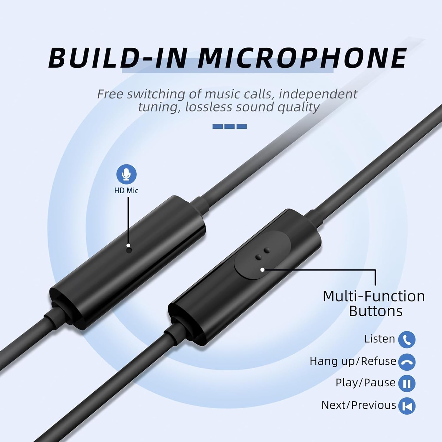 Detalle de MORMOQUE EP-06 Wired In-Ear Earphones (3.5mm) with Built-in Mic, Noise Isolation, 6 Ear Tips, HD Bass — Black