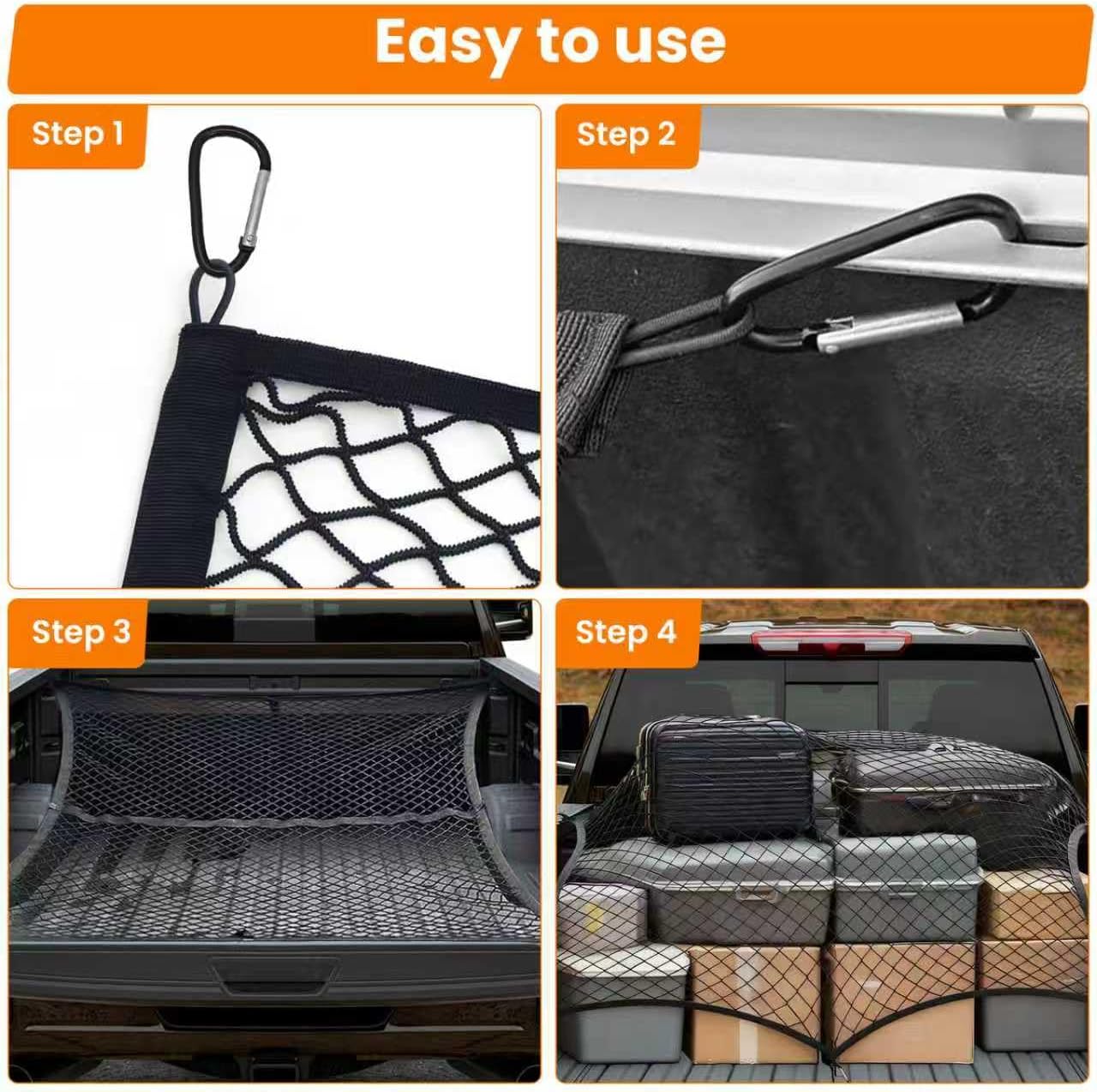 Detalle 2 de Highly Elastic Cargo Net for Truck Bed – 1×1.2m (stretches to 2×2.3m) with 6 Carabiner Hooks