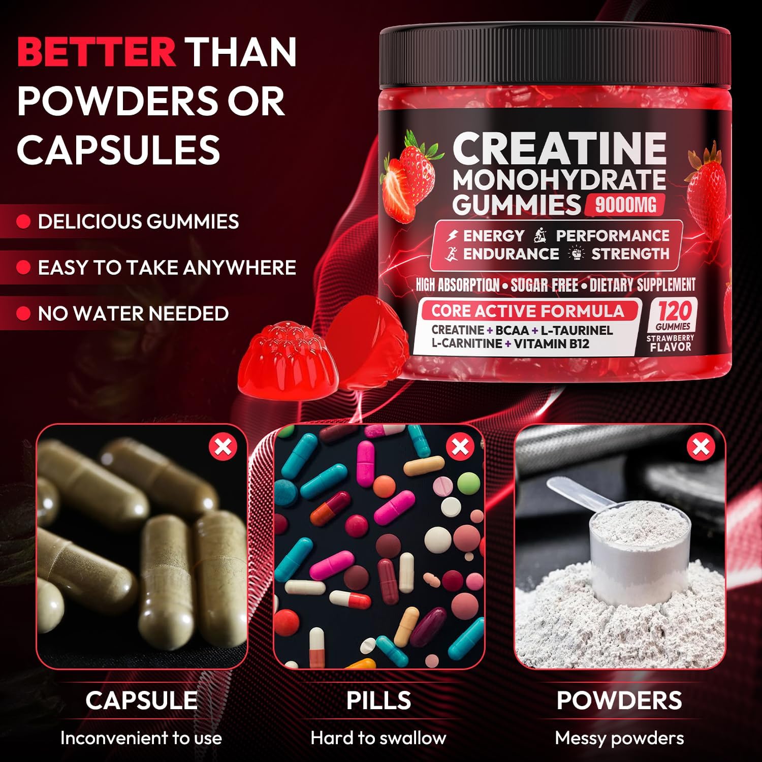 Detalle 2 de Cytona 5,000 mg Creatine Monohydrate Gummies with Taurine, BCAAs, and B Vitamins