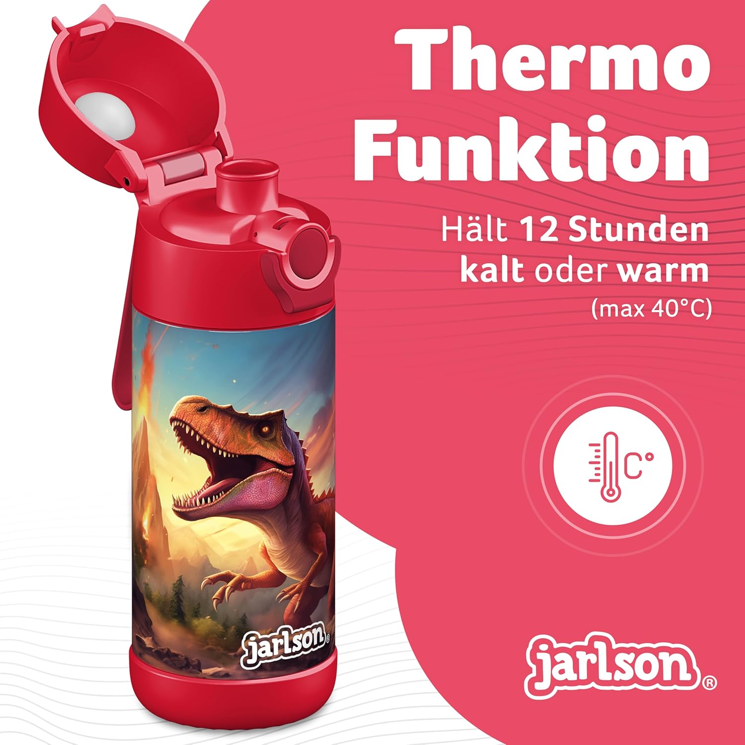 Detalle de JARLSON Borraccia Termica Mali 350 ml per Bambini – Dinosauro 2.0 in acciaio inox