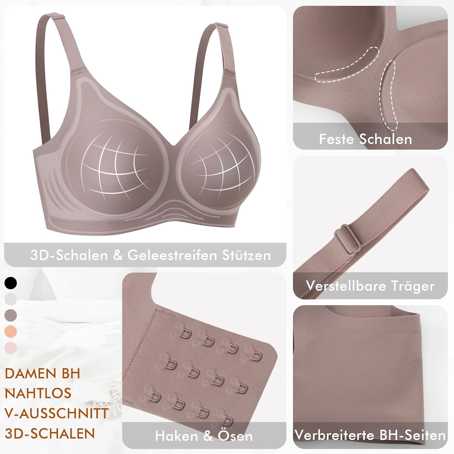Thumbnail 2 de Nahtloser Damen BH ohne Bügel mit Tiefem V-Ausschnitt – weiches Bralette Soft Bra Bustier