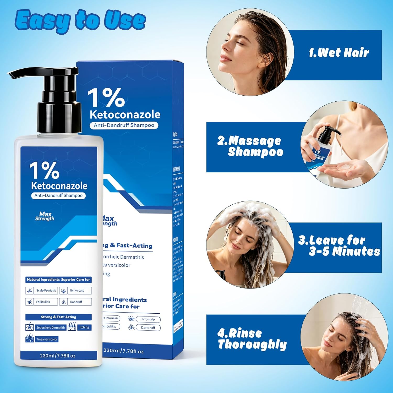 Detalle 1 de 1% Ketoconazole Anti-Dandruff Shampoo, 7.78 fl oz for Itchy Scalp