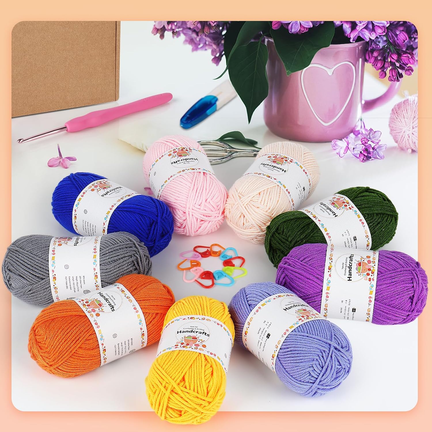 Thumbnail 5 de Aeelike kit de laine pour crochet 200 g (4x50 g) – fil acrylique/coton 5 fils bordeaux