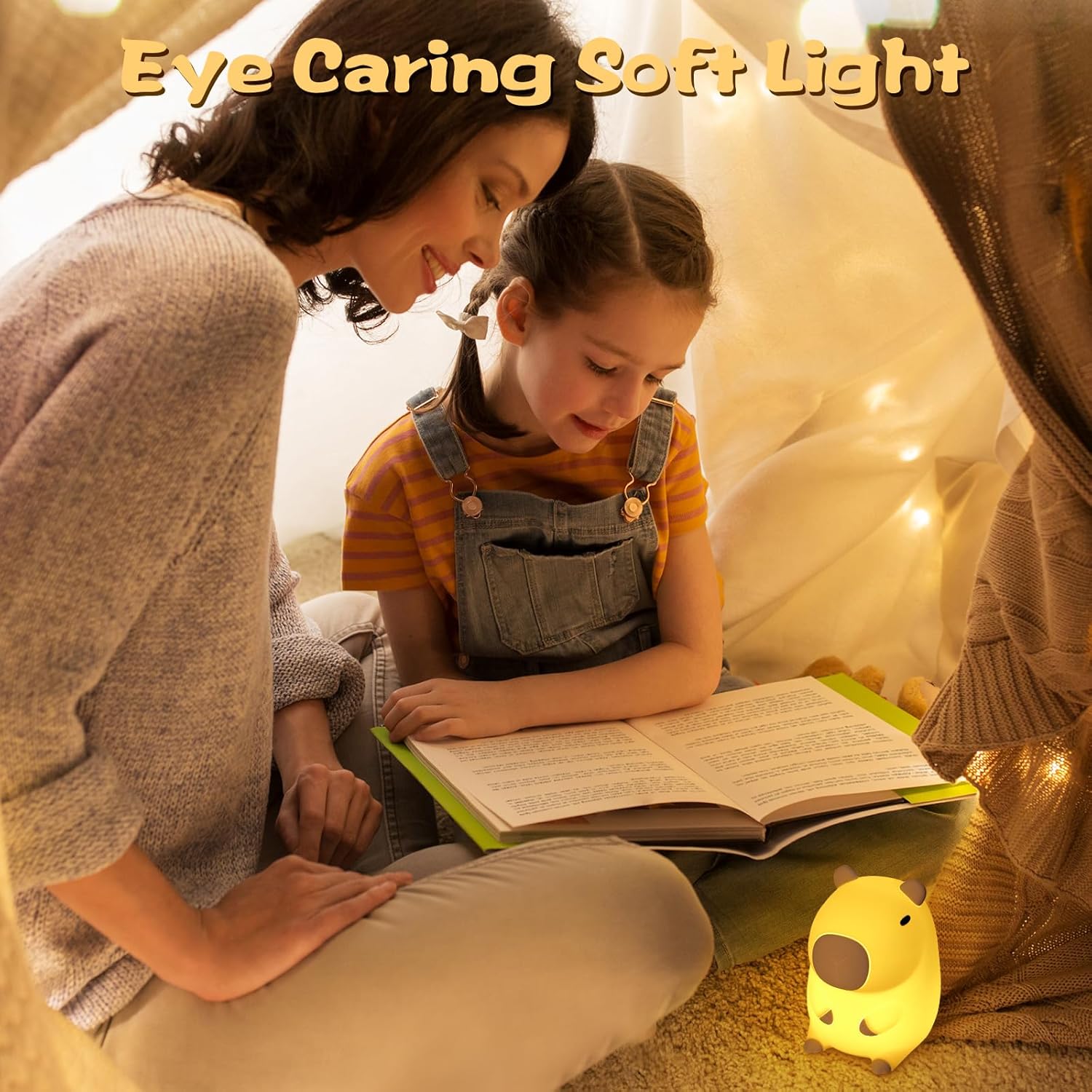 Detalle de Wudyfei Capybara Night Light – Cute Silicone Capybara Lamp with Timers and Dimmable LED