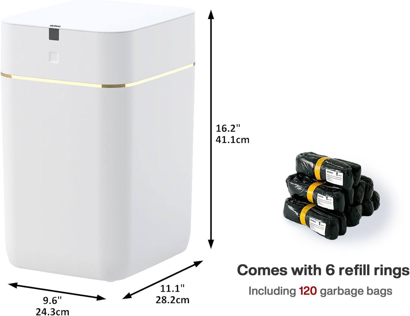 Detalle de Airdeer Automatic Trash Can (4 Gallon) with Motion Sensor, Self-Sealing Lid, and Smart Auto-Refill Rings
