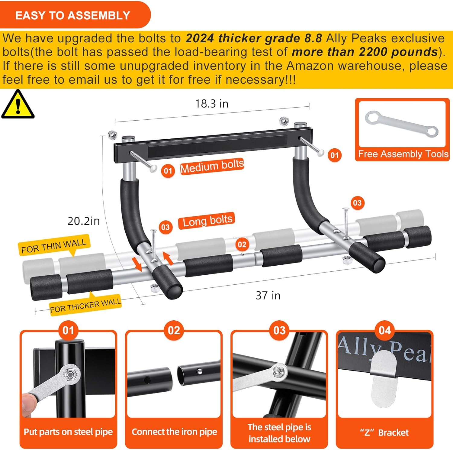 Thumbnail 6 de Ally Peaks Doorway Pull Up Bar (Max 440 lbs) — Multi-Grip Chin-Up Bar for Home Gym