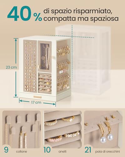 Thumbnail 3 de SONGMICS Scatola Portagioie Girevole 360° JBC211WD01 — 4 Cassetti, Bianco Crema