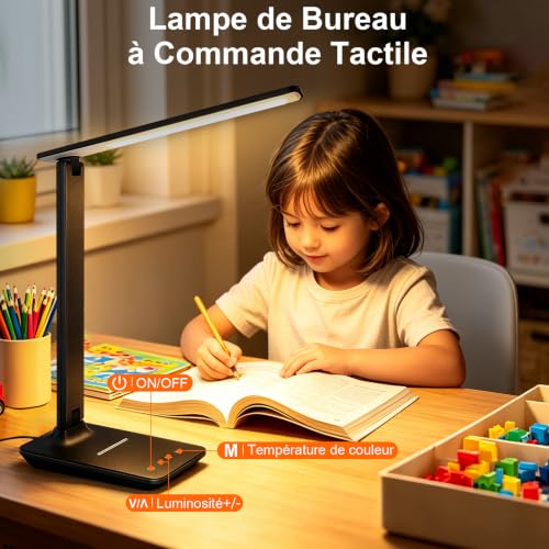 Detalle de joyshie Lampe de Bureau LED Pliable avec Adaptateur – Noir