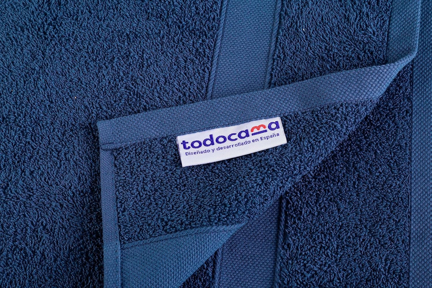 Detalle de Todocama Lot de 2 Serviettes de Douche 100% coton 550 g/m² – Bleu Marine (70 x 140 cm)