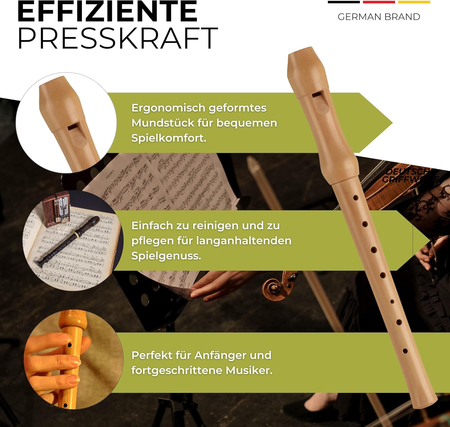 Detalle 2 de Blockflöte Holz Sopran deutsch Griffweise aus Ahorn – GADGET HERO, Einsteiger