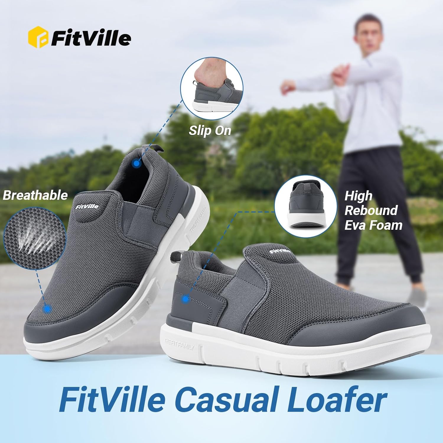 Thumbnail 3 de FitVille Slip On Sneaker Herren Extra Weite – bequeme, atmungsaktive Freizeitschuhe